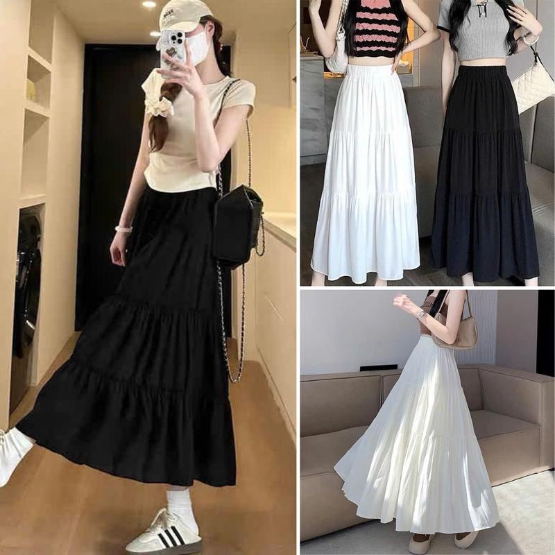 Chân váy midi dáng dài 2 lớp chất vải gân đũi xinh, chân váy dáng dài dễ mix đồ có lót trong