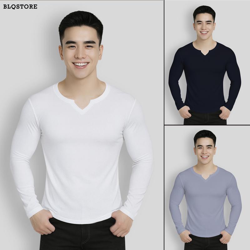   Mở Bán  Áo thun nam dài tay Mới 2025 Thu Đông giữ nhiệt cổ V Cách Điệu Sắc Nét chất gân tăm co giãn 4 chiều dáng ôm cao cấp BLQSTORE 