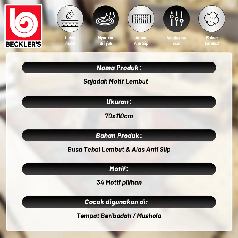 (Beckler's) Sajadah Malaysia Tebal Empuk Rumbai Ukuran 110x70cm/Sajadah Turki Anti Slip 1