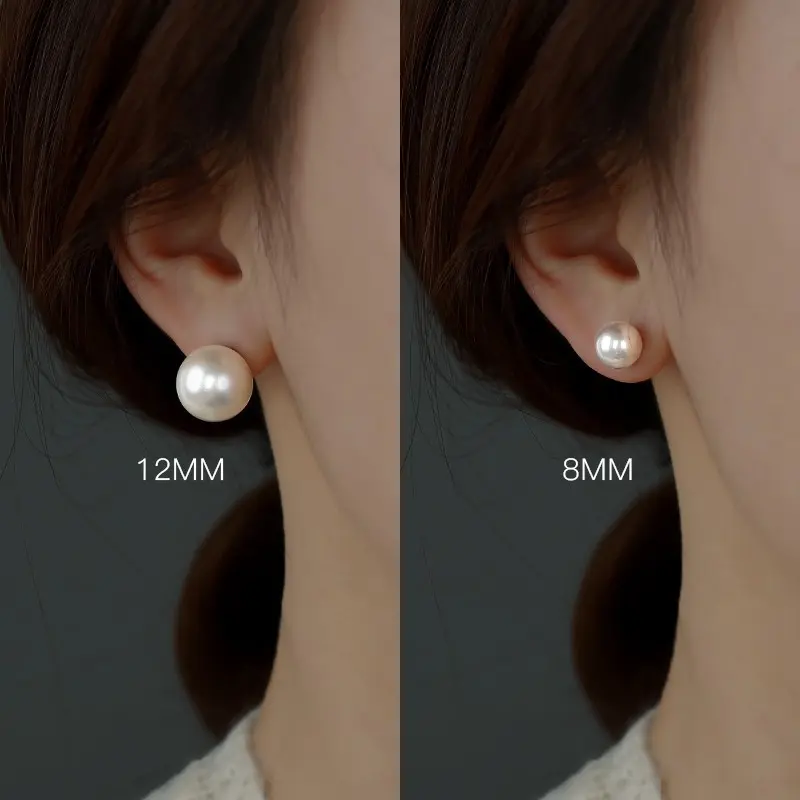 2pcs S925 Silver Imitation Pearl Earrings Female Fashion All-Match Unique Simple