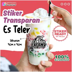 STIKER TRANSPARAN ES TELER CREAMY | ISI 100 PCS | READY STOK | WATERPROOF