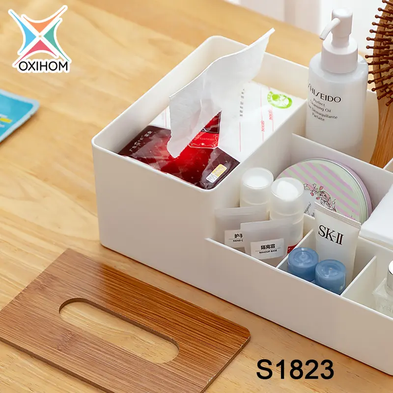 Oxihom Tempat Tisu Rak Kosmetik Rak Make Up Stationary Rak Dapur Kotak Tissue Kayu Plastik Penyimpanan 4