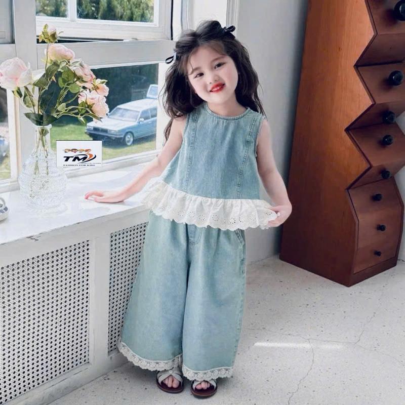 [Lumy] -Sét áo kèm quần Jean cho bé gái có đính bèo đủ size 8-35kg ( Jean 8 đính ren)