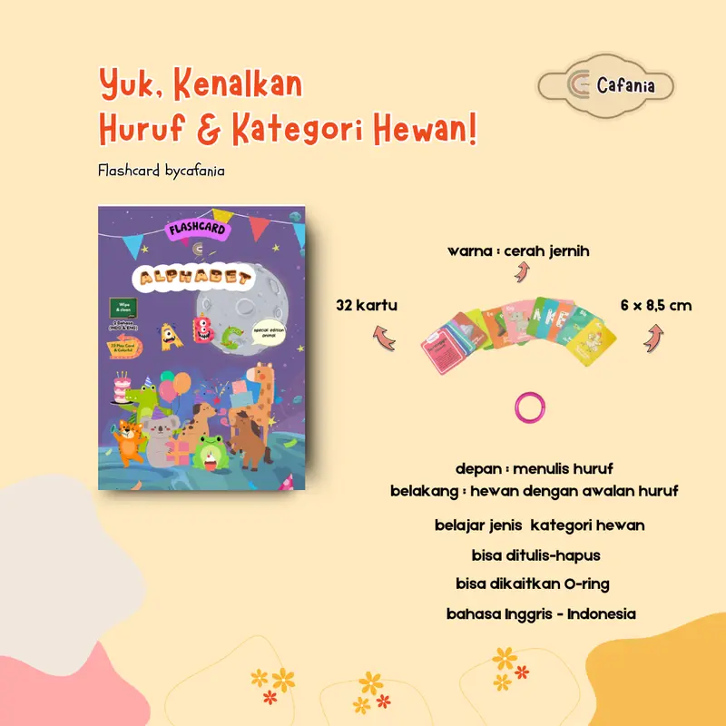 Mainan Flash card edukasi anak PAUD TK SD Flashcard Kartu Premium wipe clean dengan O ring Tebal Tidak Mudah Rusak | Kartu Belajar Bermain Toys cocok jadi kado by cafania 3