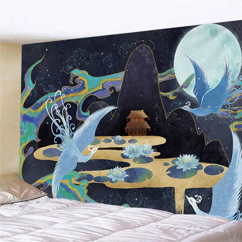 Kain latar bergaya Tiongkok yang menampilkan apsara terbang Dunhuang, cocok untuk dekorasi dinding kamar tidur, samping tempat tidur, dan ruang belajar, serta sebagai hiasan dinding untuk siaran langsung.