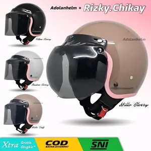 ( Rizky Chikay × Adolanhelm ) Helm Bogo Dewasa List Pink Wanita Cewek Kekinian SNI Motorcycle