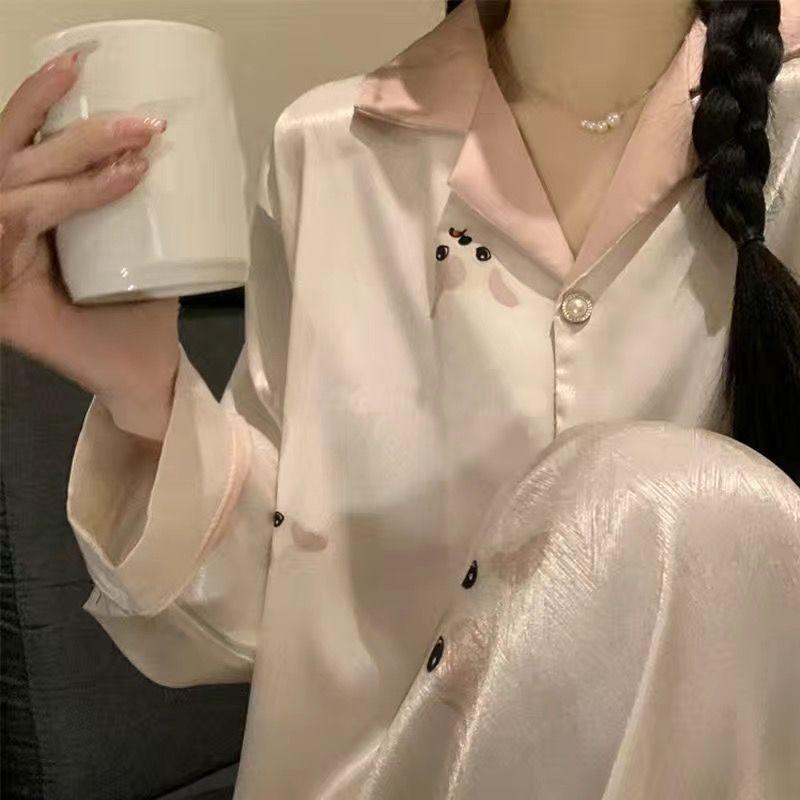 Product Introduction of Bộ Đồ Ngủ Dài Tay Lụa Lạnh Cao Cấp Phong Cách Pháp Quần Dài Mới Mùa Mùa Xuân Và Mùa Thu 2023 Cho Nữ Bộ Đồ Mặc Nhà Ins Cho Học Sinh 1