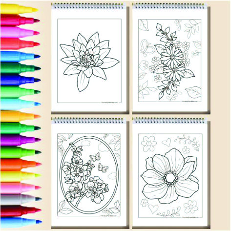Flowers Coloring Book Cozy Book Adult Buku Mewarnai Remaja Dewasa Spiral Kertas Tebal Tema Bunga 8