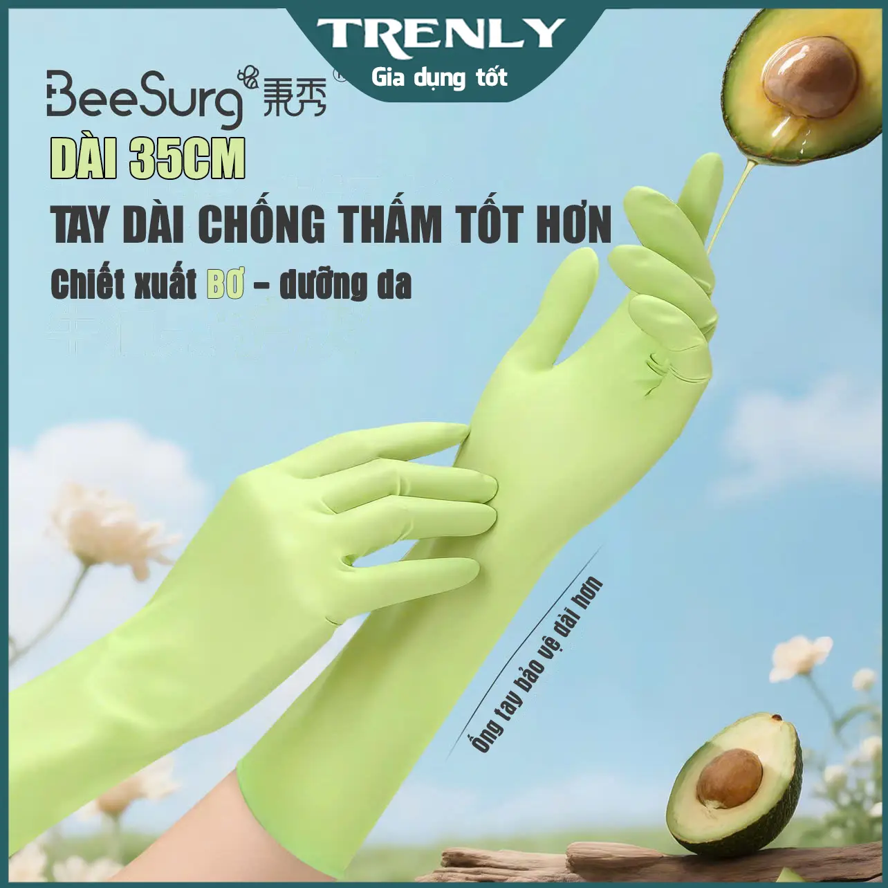 Găng Tay Cao Su BeeSurg Mới Dài Hơn, Găng Tay Rửa Bát, Chống Nước, Không Có Mùi Cao Su