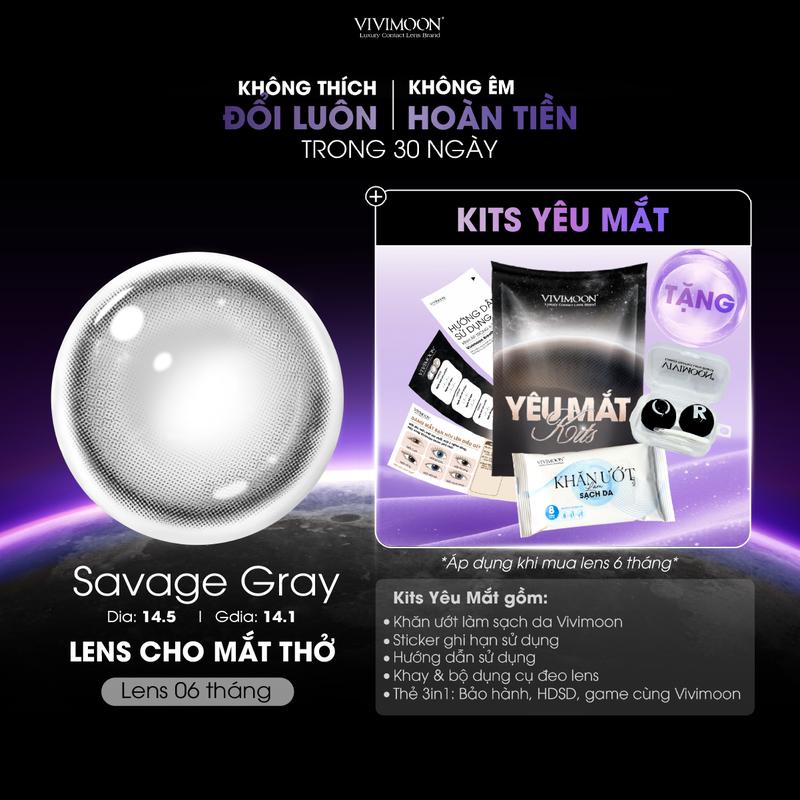    6 MONTHS   Kính áp tròng VIVIMOON EYECONIC Lens cận cho mắt thở màu xám baby Savage Gray giãn tròng to 14.5mm chất liệu Silicone Hydrogel cao cấp   Giá 1 đôi   
