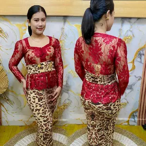Kebaya Metalik Glossy Leher Segi Lima Atasan Wanita Dewasa Tidak Strait Kancing Kait Ready Size S M L XL XXL