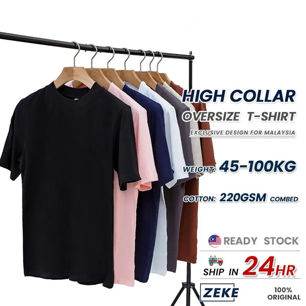 ZEKE Oversized Shirt Cotton T-Shirt Men premium quality 100%Cotton 220GM/㎡ Crew Neck Plus Size T-shirt Combed Cotton Half-Sleeve Plain shirt
