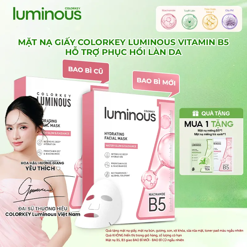 1 Hộp 10 Miếng Mặt Nạ Giấy COLORKEY LUMINOUS Vitamin B5 Giúp Cấp Ẩm, Hỗ Trợ Phục Hồi Làn Da Nhiều Dưỡng Chất 25ml/miếng