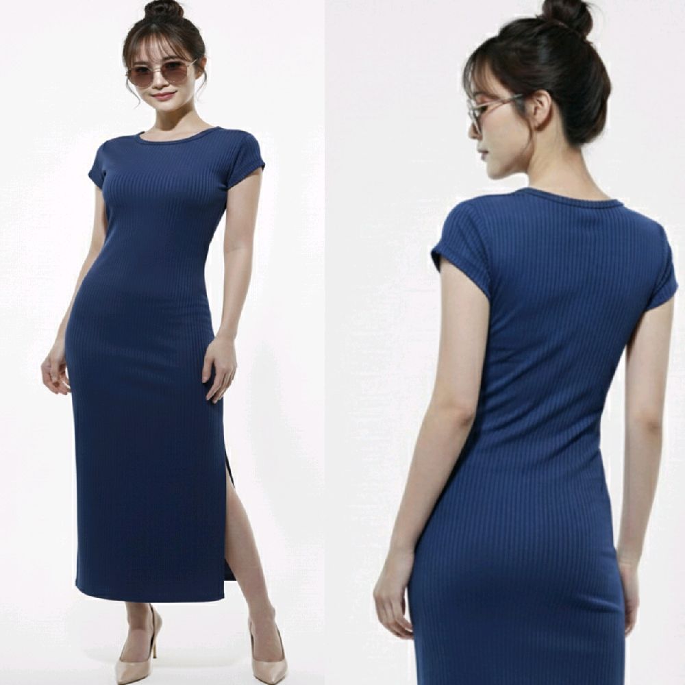 Dress Casual Wanita Slim Fit Pressbody Lengan Pendek Belah Samping Lime