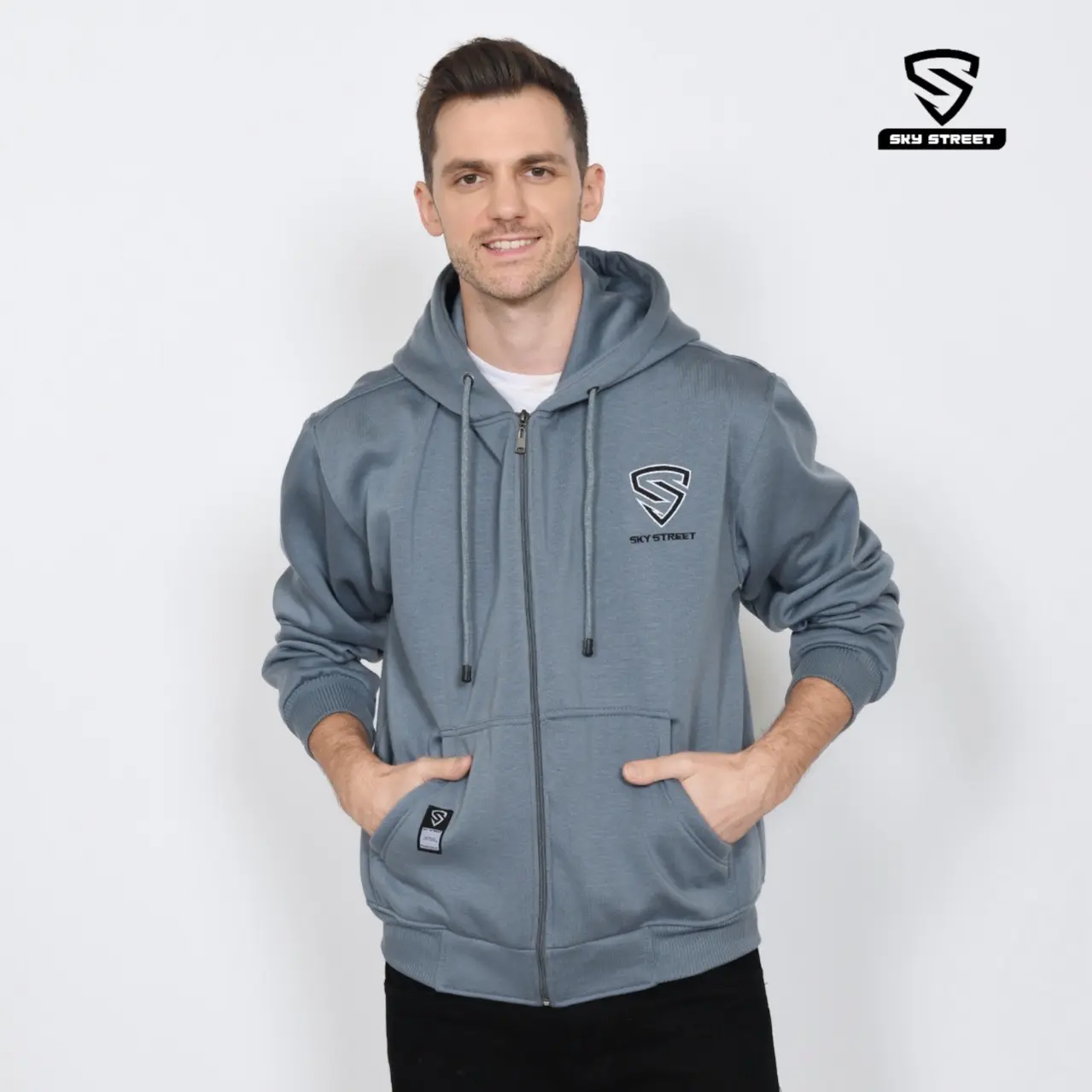 SKY STREET  Hoodie Sweater Zipper Jacket Resleting Logo Bordir 280 Gramasi Tebal Lembut unisex Pria Wanita Fleece Distro Hoodies Sweaters hoodie jumper Grosir Hoodie