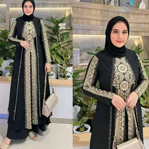 Gamis Abaya Turkey Premium Model bunga matahari mute Kombinasi Ceruty Bordir Muslim Mewah Hitam Cantik Lembut Wanita Syari Turki