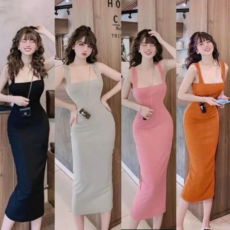 Đầm body 2 Dây Bản To, Dáng Dài Đơn Giản Cực Tôn Dáng set thường set  botieuthu Women