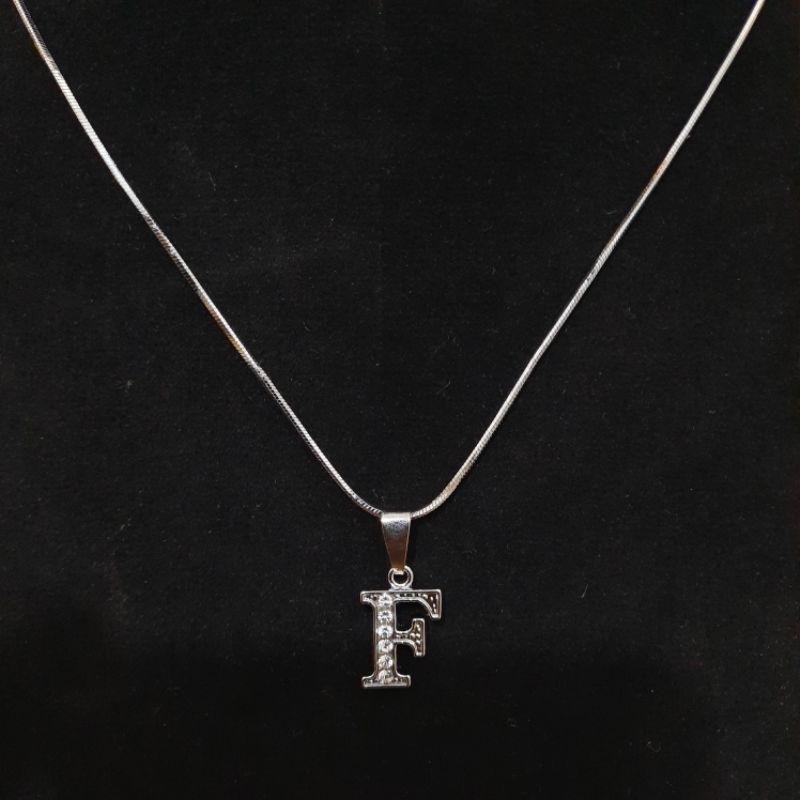 (COD)Kalung Nama Titanium Anti Karat/Anti Gatal/Kalung Wanita Rhodium Inisial Nama A sampai Z 4