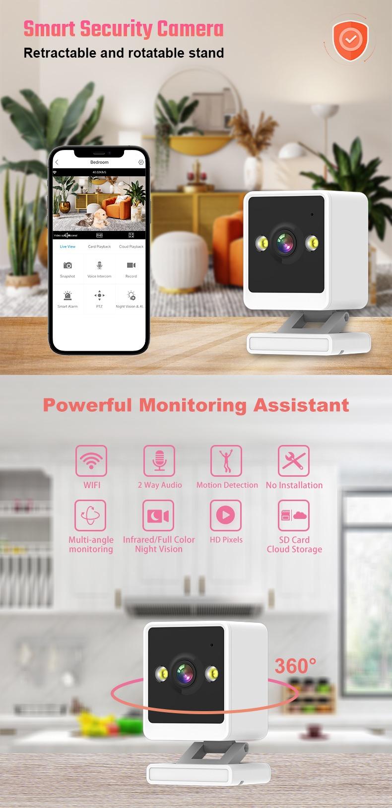 Product Introduction of Smart Home Security Camera Baby Monitor Camera Compact indoor Plug-in Smart Security Camera, 1080P FHD Video, Night Vision, Motion Detection, Two-way Audio, Easy Set Up 0
