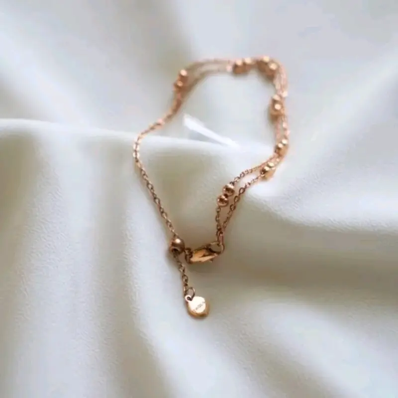 Gelang Tangan Titanium Wanita Rantai Nori Model Biji Lada Aksesoris Elegan Premium Anti Karat dan Luntur Bracelets Emas 6