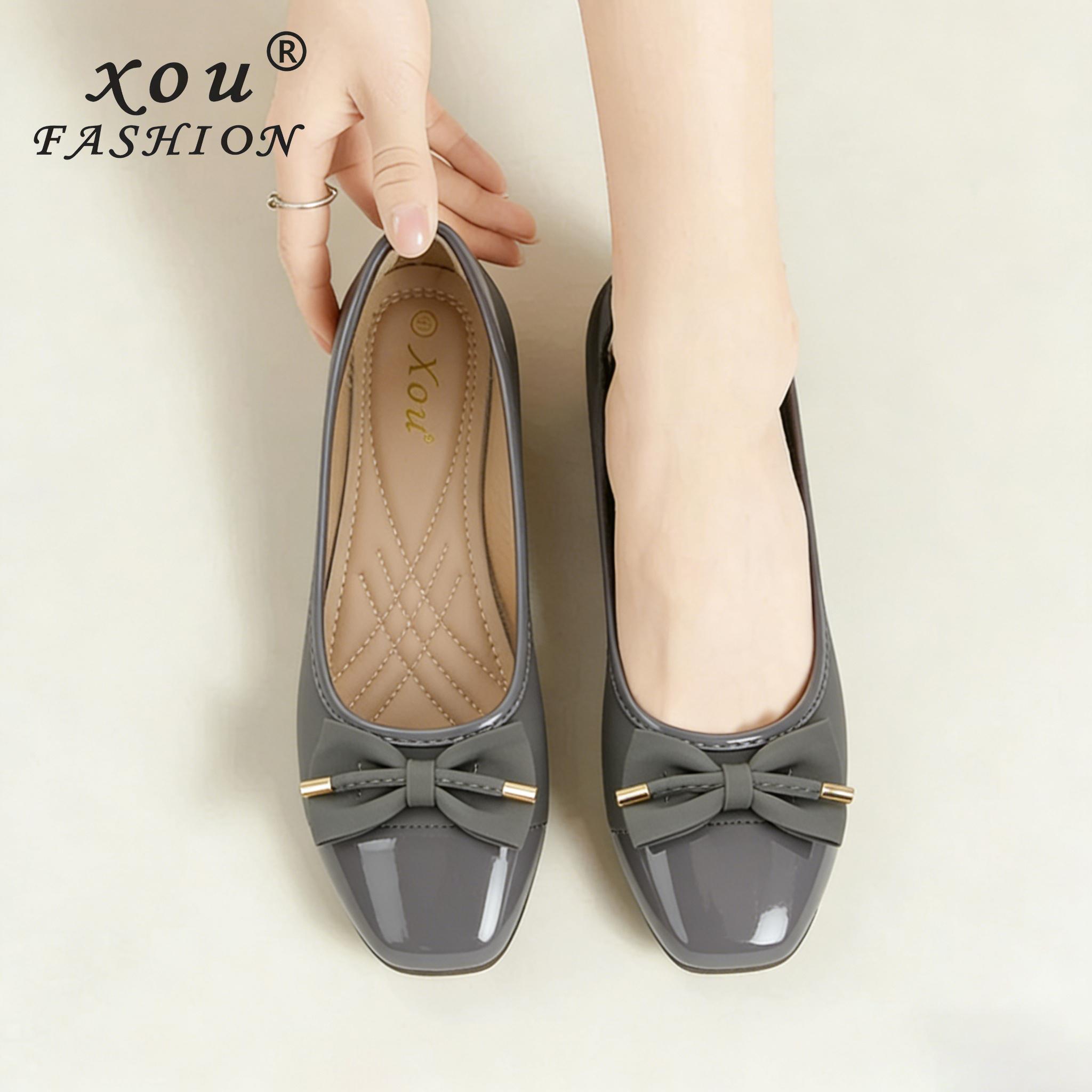XOU New Fashion Flatshoes sepatu kantor wanita terbaru 2026 Wanita Populer Baru Sepatu Flat Balet A01 dengan Pilihan Warna Elegan dan Desain Bow Stylish