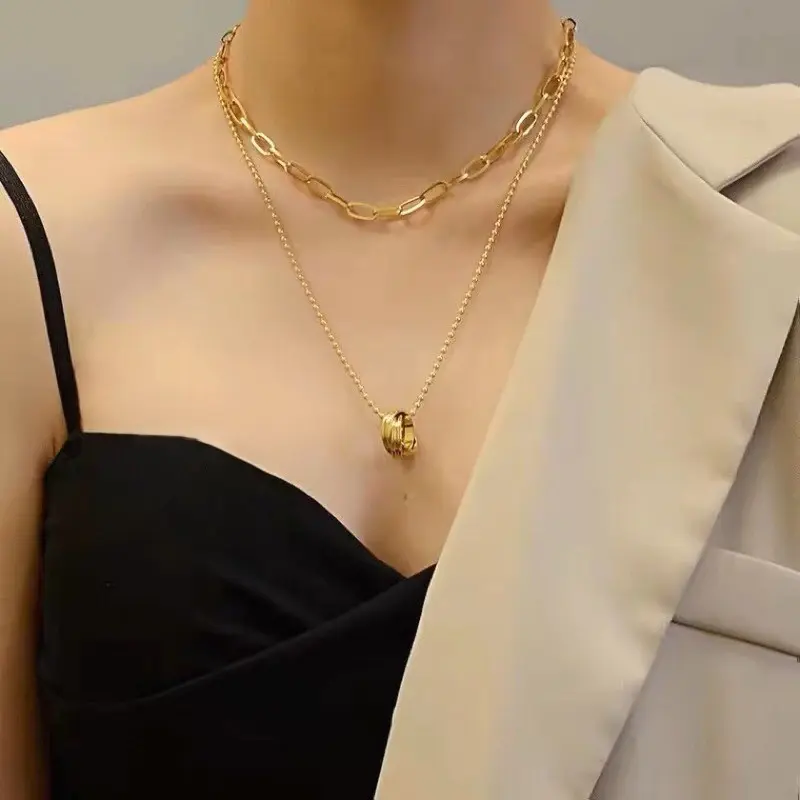 Kalung Titanium 2 Layer Anti Karat Peperclip Korea Elegan 4