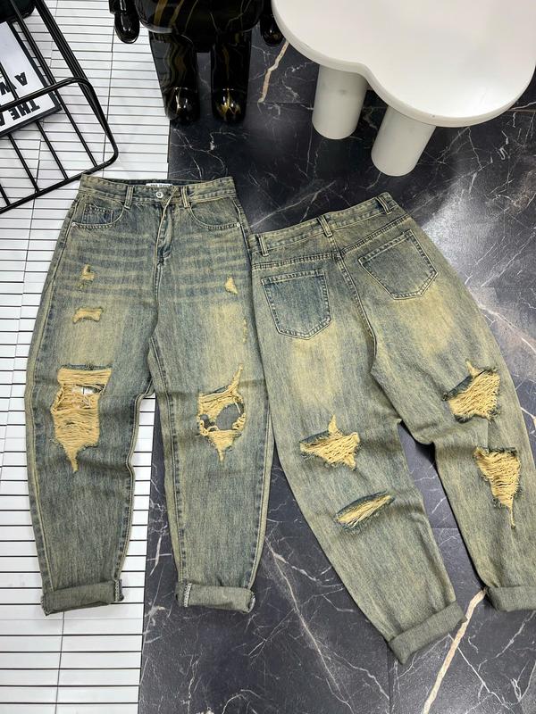 LSN Quần Jean Baggy Nữ Rách Trước Và Rách Sau Lạ Bụi Women Denim 206 - 207 2 LOẠI LƯNG