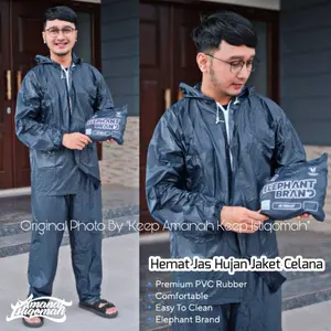 Setelan Hemat Jaket Celana Dewasa Pria Wanita Mantol Jas Hujan PVC Elephant Brand Original
