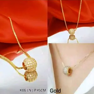 Kalung Free Liontin Bola Full Berlian Cantik Rose Gold Titanium Anti Karat Pelapis Logam