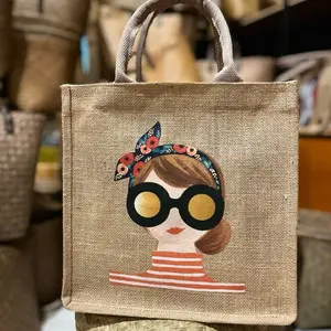 Totebag Goni Laminasi Wanita Motif Fashionable Bahan Kokoh Tahan Air Printing Ukuran 30x30x15cm Ideal untuk Aktivitas Harian dan Traveling