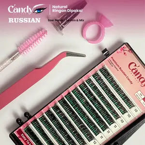PAKET HEMAT RUSSIAN BULU MATA CANDY EYELASH 9MM - 14MM DAN MIX Bulumata Waterproof  Lem