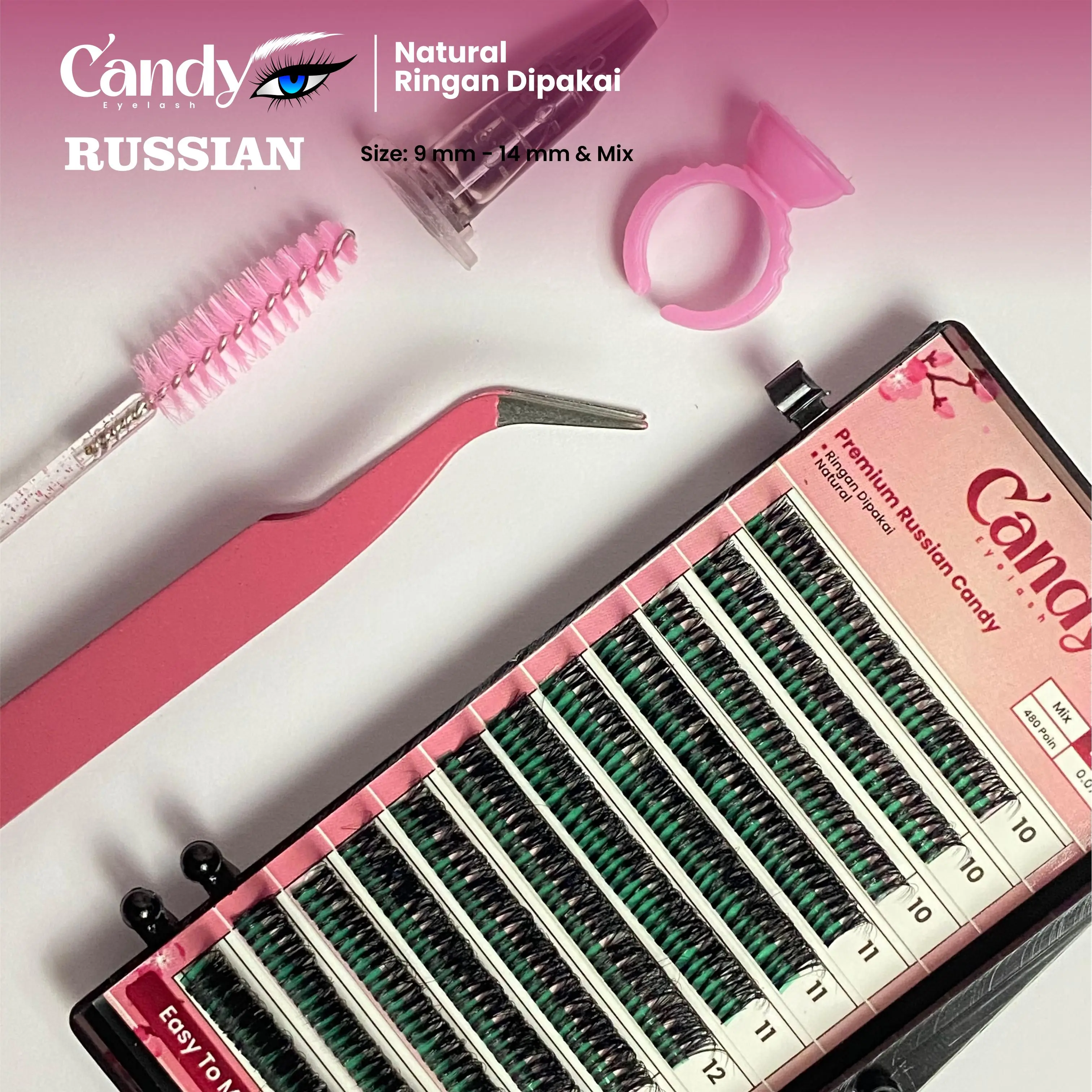 PAKET HEMAT RUSSIAN BULU MATA CANDY EYELASH 9MM - 14MM DAN MIX Bulumata Waterproof  Lem