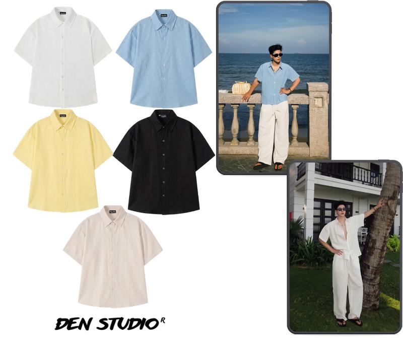 (55%LINEN+45%COTTON) ÁO SƠ-MI TAY NGẮN LINEN BLEND OVERSIZE ĐEN STUDIO
