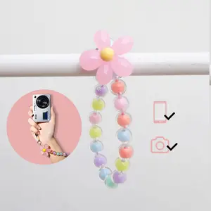 FILMONKISH Cute Beads Strap Tangan Kamera Korea Pastel Gantungan Aksesoris Aesthetic Kamera HP warna warni (STRAP KAMERA SAJA)