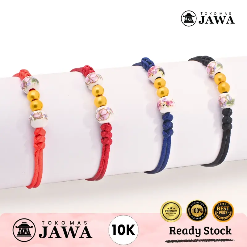Gelang Tali Emas Giok Bunga Kadar 10 Karat - Toko Mas Jawa 0