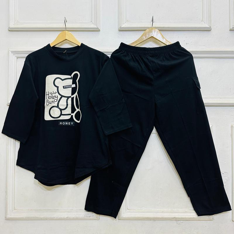 Setcel Kaos Dewasa combet set, Setelan CARGO WANITA , setcel wanita Combed kekinian Atasan Celana Karet pinggang Panjang Kulot 0
