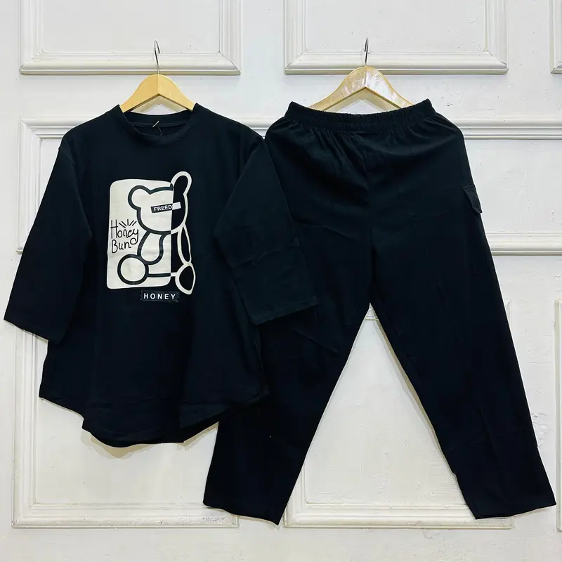 Setcel Kaos Dewasa combet set, Setelan CARGO WANITA , setcel wanita Combed kekinian Atasan Celana Karet pinggang Panjang Kulot 0