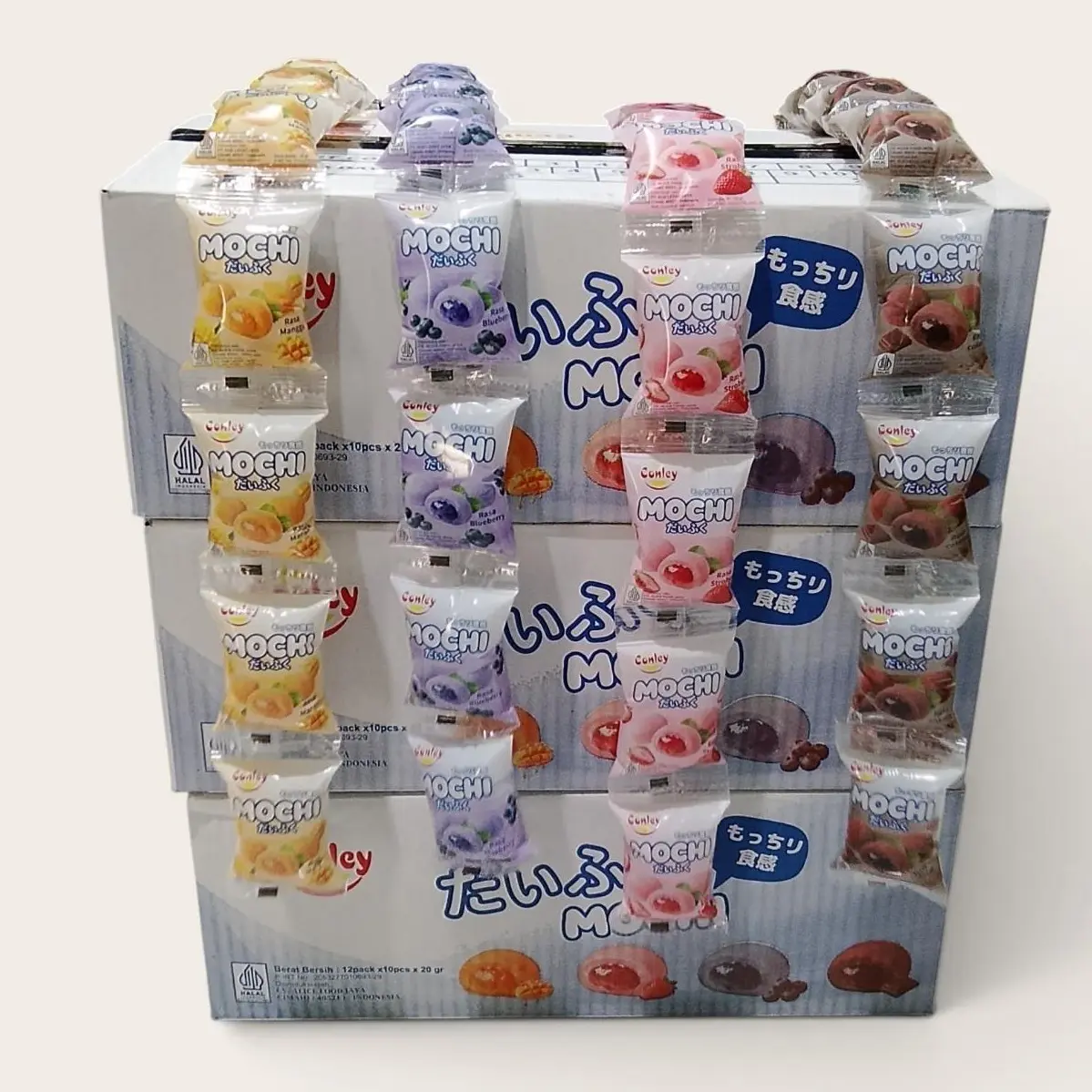 Conley Mochi Renteng 10 pcs Kue Mochi Varian rasa Coklat, Stroberi, Mangga, Bluberi