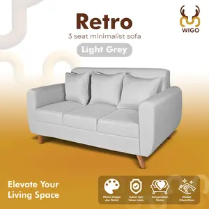Sofa Minimalis 3 Dudukan Seater Retro|Scandinavian|Vintage|Light Grey