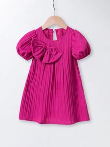 Vestido de verano para niñas, estilo princesa dulce, con decoración de moño lindo, manga corta, ajustado y sencillo, perfecto para la moda infantil