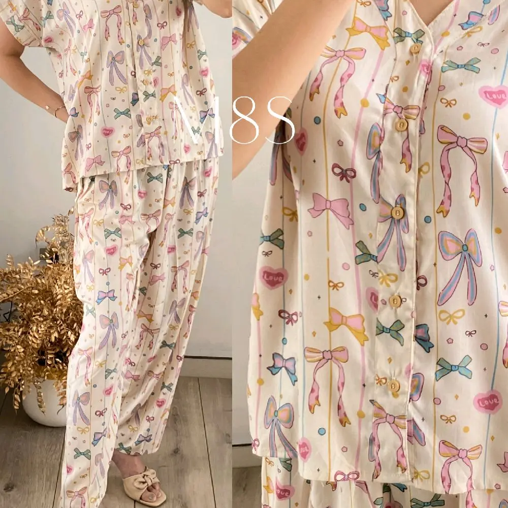 Promo Ld 110 & Ld 120 Piyama V Neck Babydoll Busui Bumil Friendly Full Kancing Aktif Rayon Premium By M8S Label