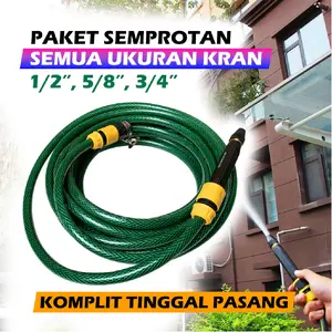VILO - Selang Semprotan Air Semprot Cuci Motor Mobil Siram Taman Benang Hijau Komplit ( 2,5,10 Meter ) Anti Lumut 2mm - Selang Air Anti Tekuk Garden Hose Benang Hijau Semprotan Free Konektor
