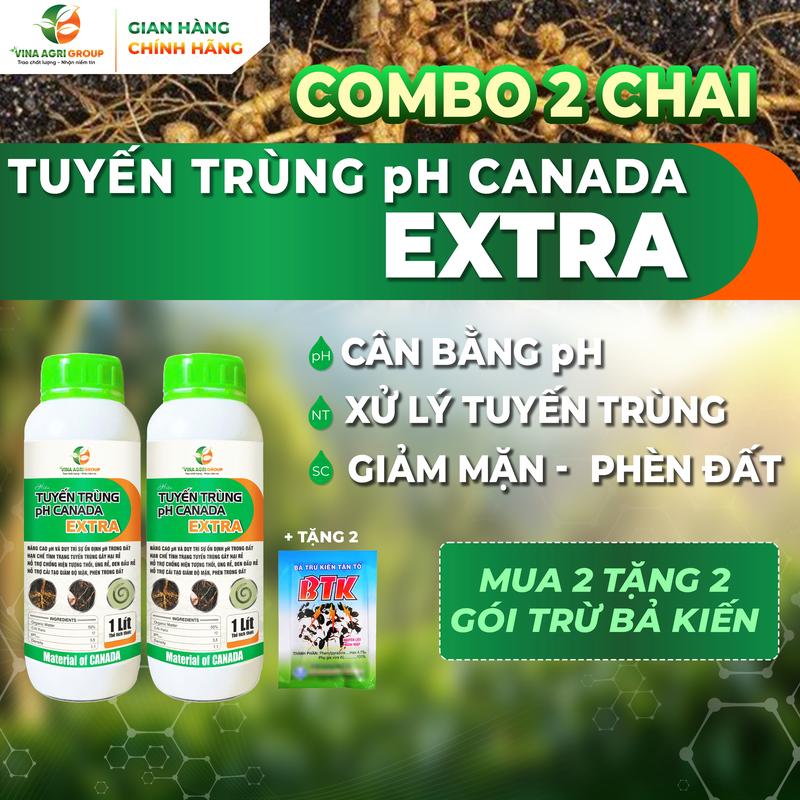  COMBO 2 CHAI TUYẾN TRÙNG pH CANADA  TẶNG 2 BẢ TRỪ KIẾN  -Phòng ngừa và xử lý hiệu quả tuyến trùng hại rễ - Nâng cao pH và duy trình sự ổn định pH trong đất - Hỗ trợ chống hiện tượng thối rễ úng rễ đen đầu rễ - Hỗ trợ cải tạo giảm độ mặn phèn trong đất 