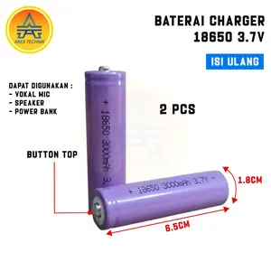 Baterai Mic / Batre Isi Ulang Li-ion 18650 3.7V - 3000mAh  Warna Ungu Isi 2 PCS [Button Top]
