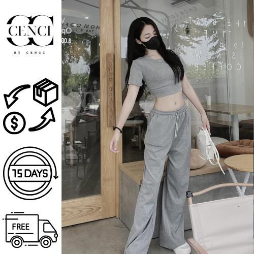 Set bộ áo cộc tay dáng croptop mix quần ống rộng, kiểu dáng thể thao phong cách nặng động Sport Thun