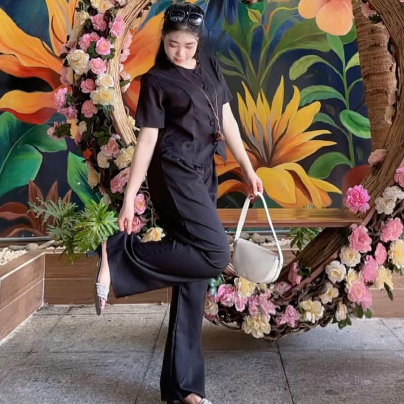  Sét bộ áo vest bigsize quần ống suông rộng set vest nữ quần ống suông set đồ nữ trung niên ESHOP set xinh đi chơi đẹp sang chảnh A8004 