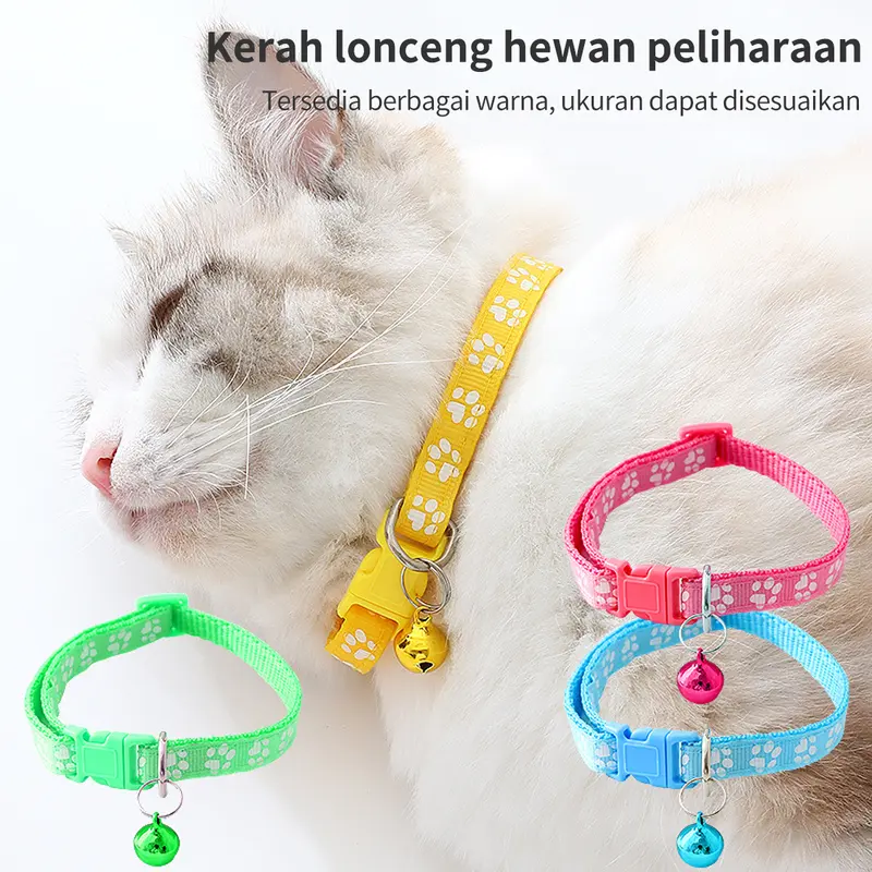 MEOWWOW Kalung Lonceng Hewan / Tali Leher Anjing Motif Tapak Kaki Adjustable / Kalung Kucing Anjing Reflektif Lonceng Pet Cat Collar Aksesori Hewan 3