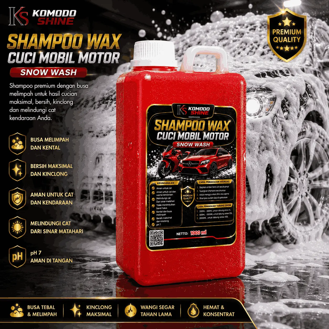 SHAMPOO WAX SALJU 1 LITER CUCI MOBIL MOTOR BASMI KOTORAN MEMBANDEL Car Kendaraan