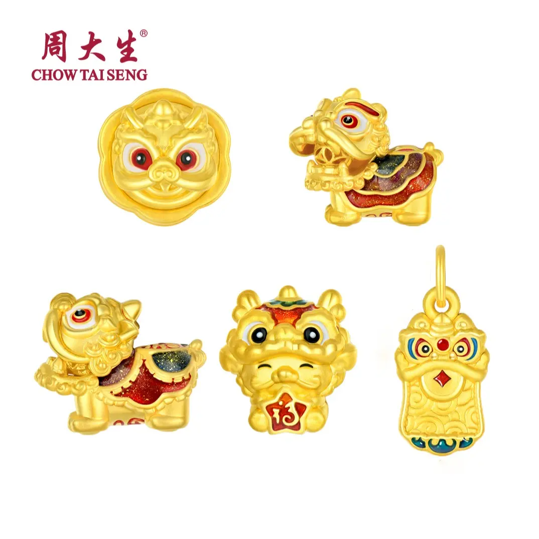 【Chow Tai Seng】Au999 Pure Gold 24K Lion Rotatable Bracelet(with free braiding)&Pendant Necklace(with free chain)Jewelry Set
