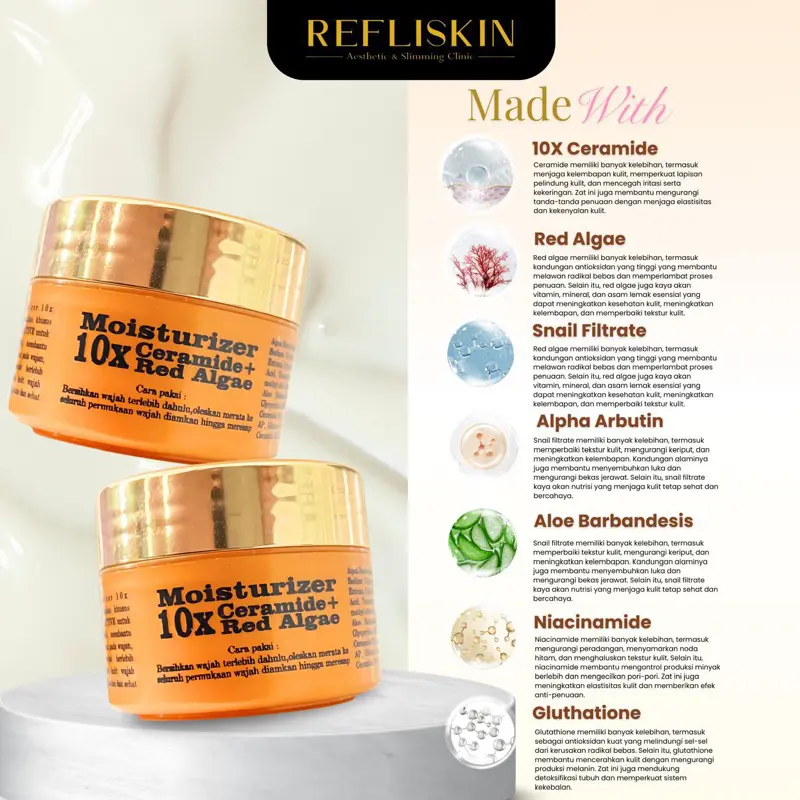 Refli Moisturizer 10x Ceramide + red Algae 10ml - Moisturizer Infusion - Merawat Kulit Yang Rusak - Berjerawat - Bruntusan - Sensitive - Skincare Viral Ori 2